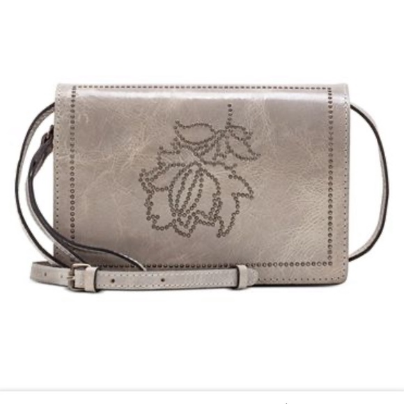 Patricia Nash Lanza Leather Crossbody.  Gray / Silver - Picture 1 of 8